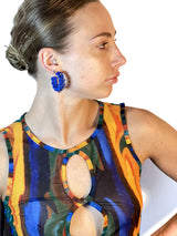 Blue SS Medium Hoop Earrings